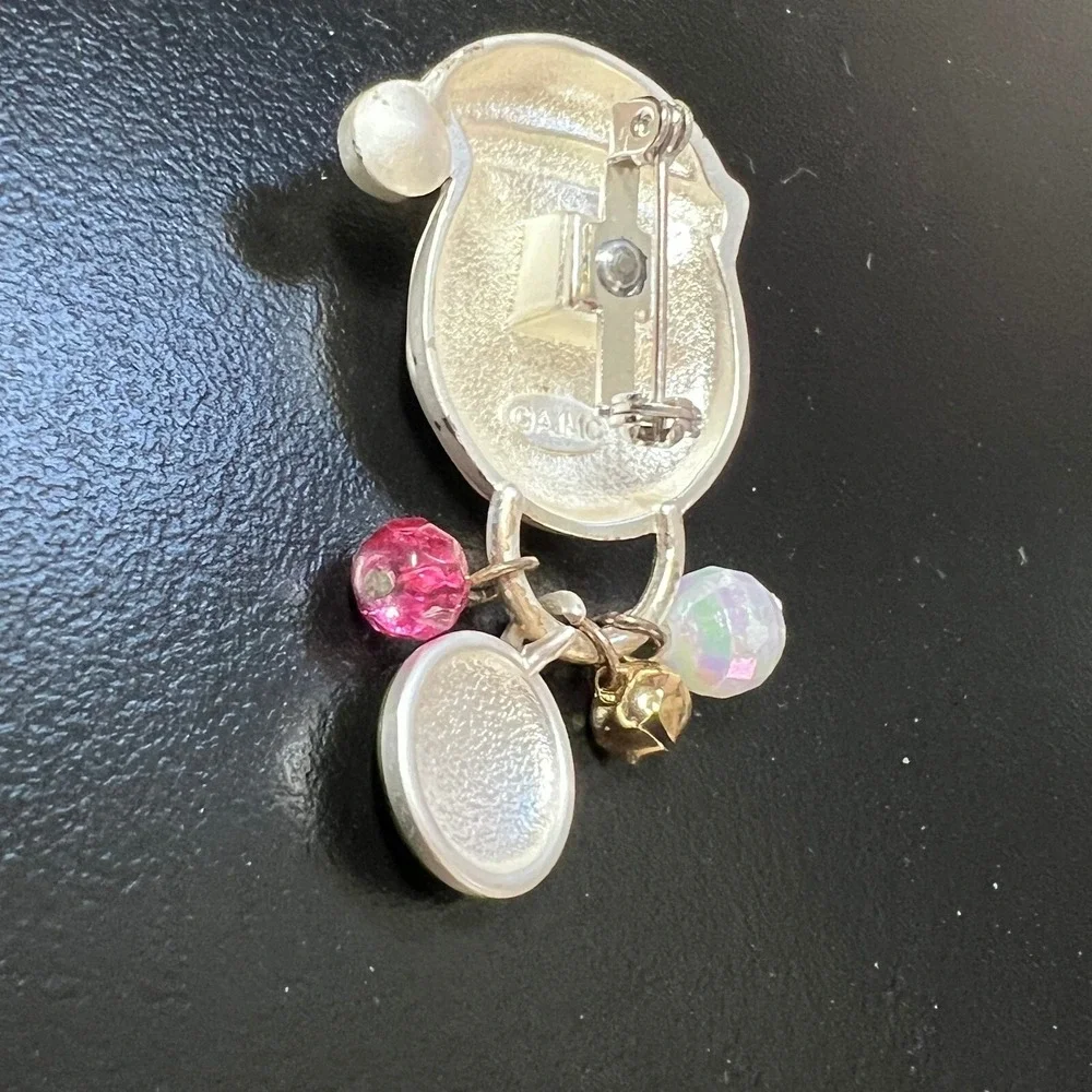Vintage AJMC Santa Claus Brooch Silver‎ Tone and Enamel Christmas Pin